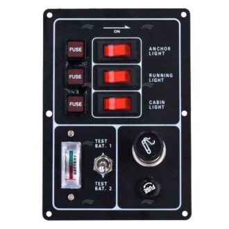 Aluminum marine switch panel with battery indicator and 12V socket