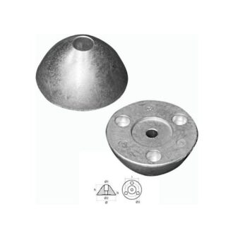 Flexofold cone propeller anode with 3-bolt base