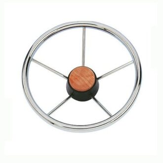 SS316 stainless boat steering wheel with wood center cap, 35/40 mm hub