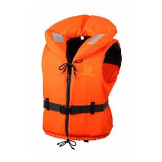 children lifejacket with hood in high-visibility orange