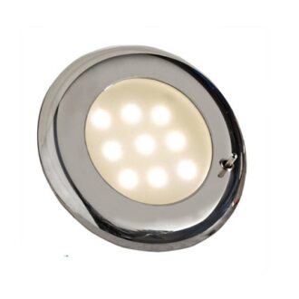 Chrome cabin light with switch, 80 mm, LED or fluorescent