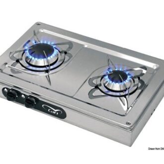 Countertop stainless gas stove with 2 burners, 44×29 cm