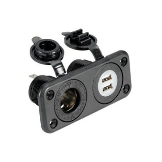 Flush-mount 12V socket with dual USB ports for boats