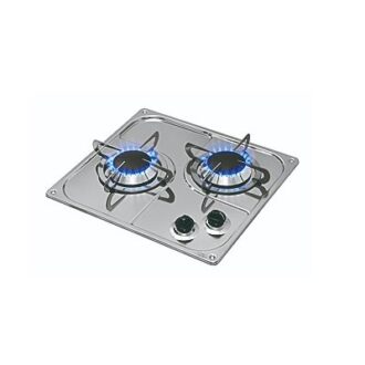 Flush-mount stainless gas hob with two burners, approx. 350×320 mm