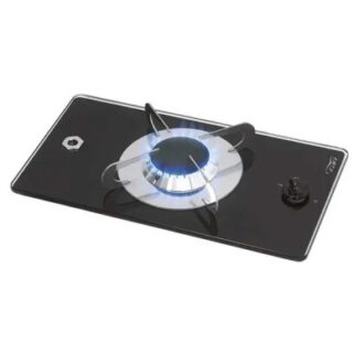 Single-burner flush-mount tempered glass gas hob, 36x20 cm, black