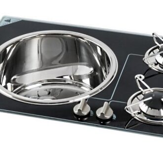 glass gas hob with two burners and sink