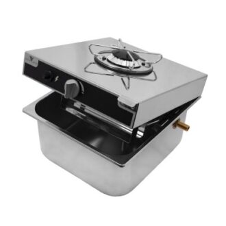 Single-burner hob and stainless sink combo, 35x32 cm