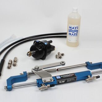 Outboard hydraulic steering kit with bullhorn front-mount cylinder, 2×5 m hoses and 1 L oil