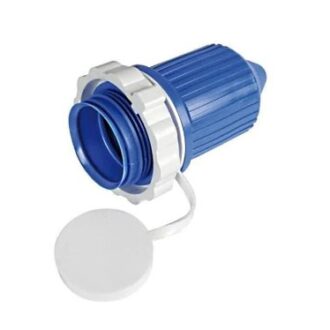 Blue marine shore power plug cover with tethered cap