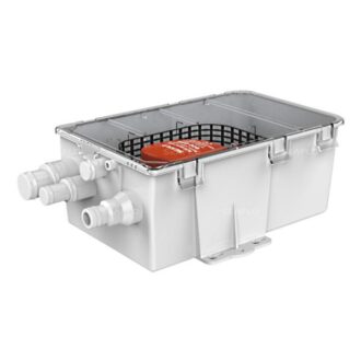 Boat shower sump system with automatic pump, filter basket and clear lid (600–750 GPH)