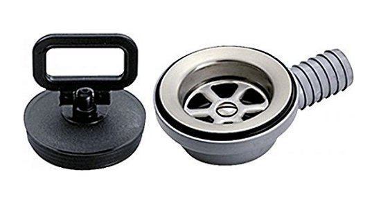 Ρακόρ νεροχύτη γωνιακό 90° με φίλτρο & τάπα με αλυσίδα 1 90° sink drain elbow with strainer and plug for boat galley