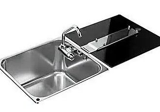 Stainless steel sink with faucet and lid 35x32 cm
