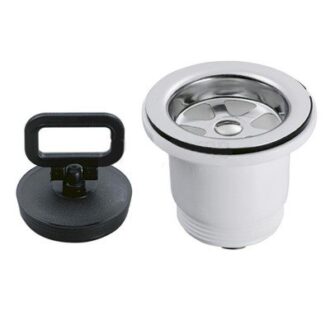 Straight sink waste fitting with strainer and plug for marine/RV sinks