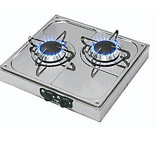 Tabletop stainless steel gas hob with two burners