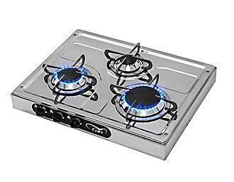 Tabletop stainless steel gas hob with 3 burners