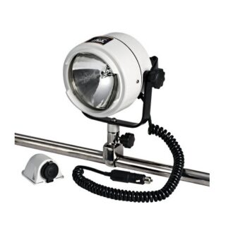 Waterproof white deck searchlight 12 V with adjustable base, 130 m beam