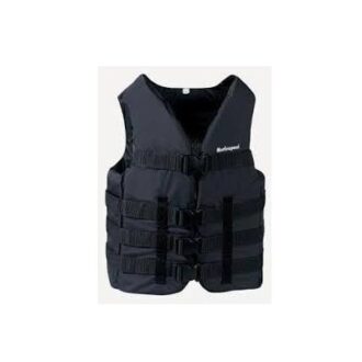 Black 50N waterski buoyancy aid with four buckles