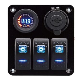 3-gang marine switch panel with USB charger and digital voltmeter