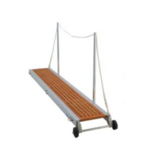 Aluminium boat gangway with teak deck, wheels and side rope handrails — 200×37 / 230×37 cm