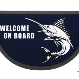 Navy half-moon boat doormat “WELCOME ON BOARD” with swordfish