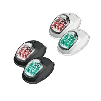 Flush-mount LED side navigation lights pair, red and green, white housing with black base