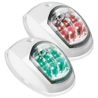 Flush-mount LED side navigation lights pair, red and green, white housing with black base
