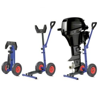 Folding outboard motor trolley with large wheels and handle