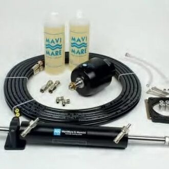 Inboard hydraulic steering kit with helm pump, rudder cylinder, hoses and oil