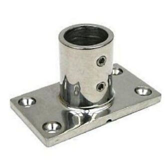 Rectangular 90° stainless stanchion base for 22 mm tube