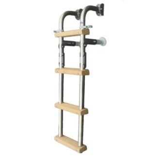 Stainless steel boarding ladder with wooden steps for yachts and motorboats