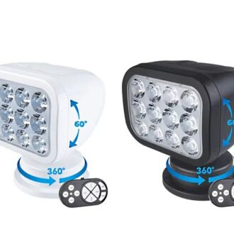 Remote controlled LED marine searchlight 28W, 10–30V, IP65 (white and black)