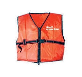 Orange life jacket vest with adjustable straps