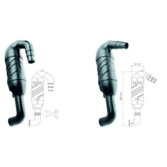 Marine exhaust siphon muffler, curved and straight outlet