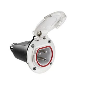 White marine shore power inlet, male 3-pin, 230 V (16 A / 32 A)