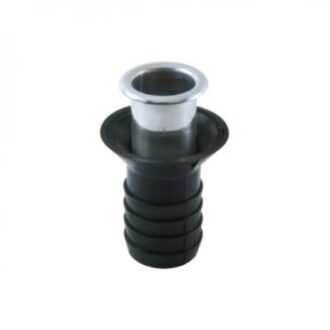 Mini thru-hull drain with stainless-steel lip and black rubber body