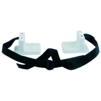 Plastic hold-down brackets with strap for securing portable tank