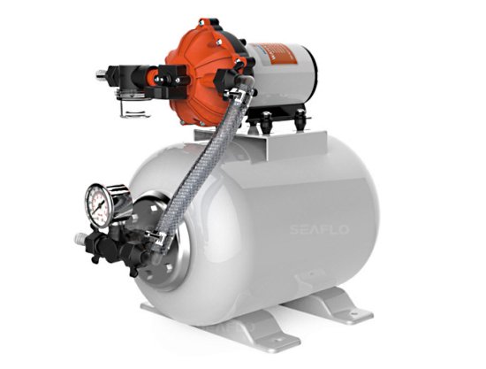 Σετ πιεστικής αντλίας νερού 11,5 L/min 60 PSI με δοχείο 8 L – 12V / 24V 1 Pressure water pump set 11.5 LPM 60 PSI with 8L accumulator tank (12V/24V)