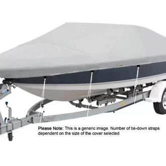 Runabout boat cover with Sunbrella fabric for trailering and storage