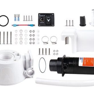 SEAFLO electric marine toilet kit with macerator pump, control panel and fittings