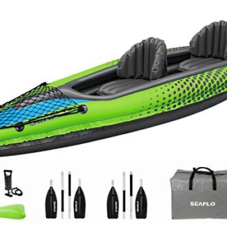 Seaflo inflatable double kayak 351×76×38 cm – complete set with two paddles, seats, hand pump, repair kit and carry bag