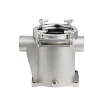 Stainless steel raw water strainer with quick-release lid and basket, sizes ¾″–3″