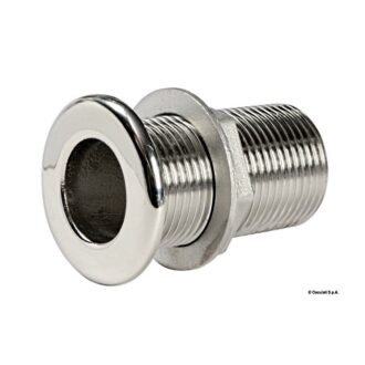 Stainless threaded thru-hull fitting with flange and nut