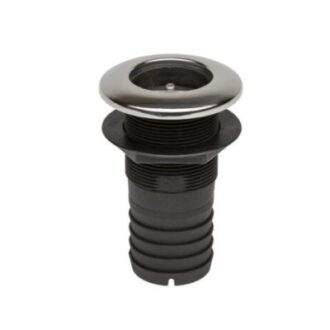 Straight plastic drain fitting with stainless steel cap and non-return valve