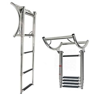 Telescopic ladder for inflatable boats (RIB) with rubber pads