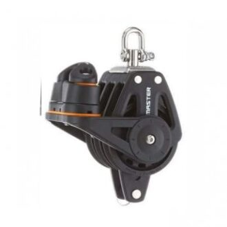 Triple block with cam cleat and swivel shackle for sailboat rigging