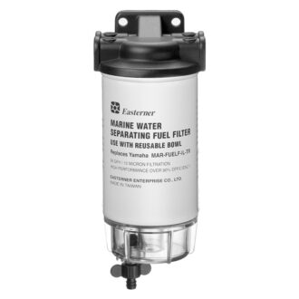 Water-separating fuel filter assembly with plastic head and clear bowl