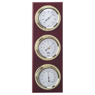 Marine barometer, thermometer/clock Marine barometer, thermometer/clock and hygrometer on wooden wall panel 390x130 mmand hygrometer on wooden wall panel 390x130 mm