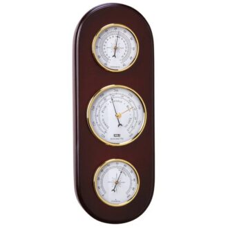 Wooden barometer thermometer hygrometer with brass dials
