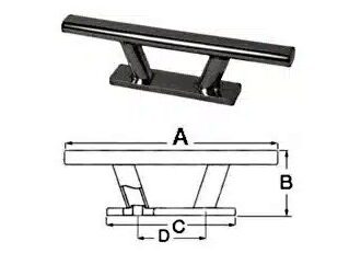 Black Nordic stainless steel boat cleat 150–205 mm