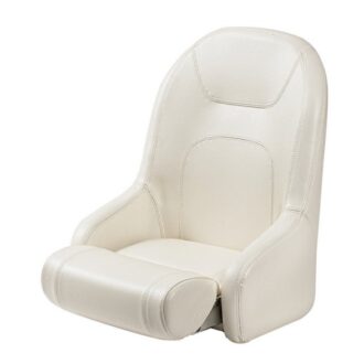 Compact boat helm seat with H51 flip-up front cushion
